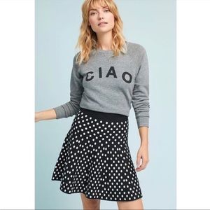 Anthropologie Maeve Black & White Polka Dot Flare Mini Sweater Knit Skirt